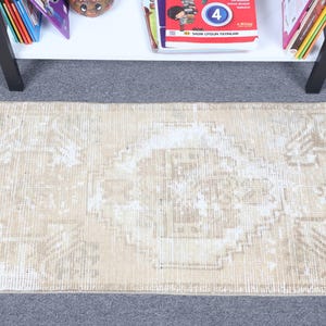 Vintage Rug, Turkish Rug, Small Rugs, Antique Rug, Rugs For Entry, 1x3 ft Beige Rug, Door Mat Rug, Small Oushak Rug, Wool Rug