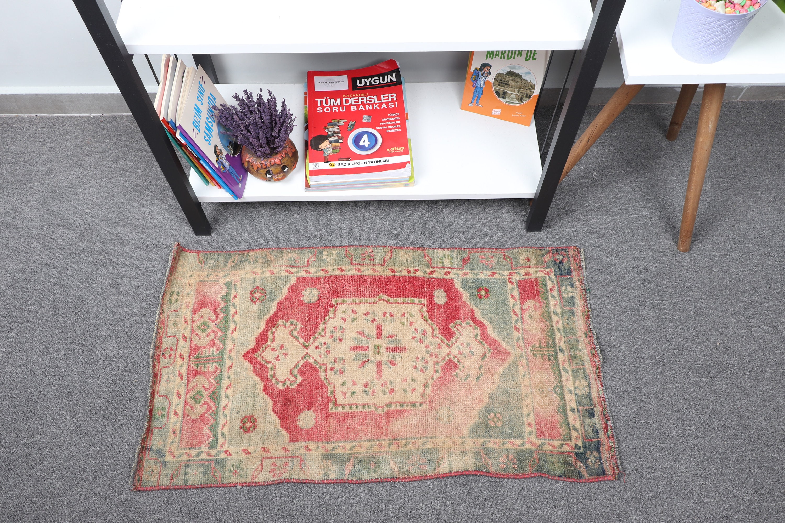 Vintage Teppich, Türkischer Teppich, Kleiner Teppich, Anatolischer Teppich, 40x70 cm Roter Teppich Kinderteppich, Anatolischer Teppich, Geschenkteppich, 10231