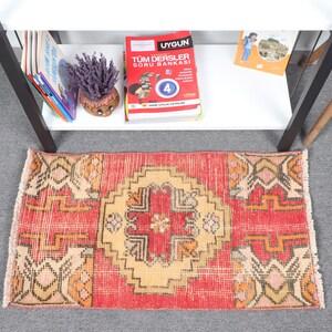Turkish Rug, Vintage Rug, Small Rugs, Anatolian Rug, Rugs For Bathroom, 1.4x2.6 ft Red Rug, Wool Rug, Entry Rug, Small Boho Rug,  10071