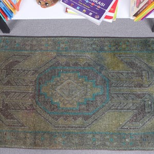 Vintage türkische Teppich, Handgefertigter Anatolischer Teppich, Wohnkultur, 6 x 9 cm, Grüne Türmatte, Handgewebt, dekorativ