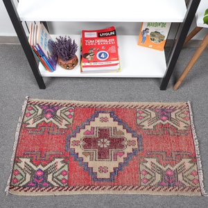 Tapis turc, petit tapis, tapis vintage, tapis antique, tapis pour entrée, tapis rouge 1,6 x 2,9 pi, tapis en laine, tapis Oushak, tapis de bain tissé à la main, 10192