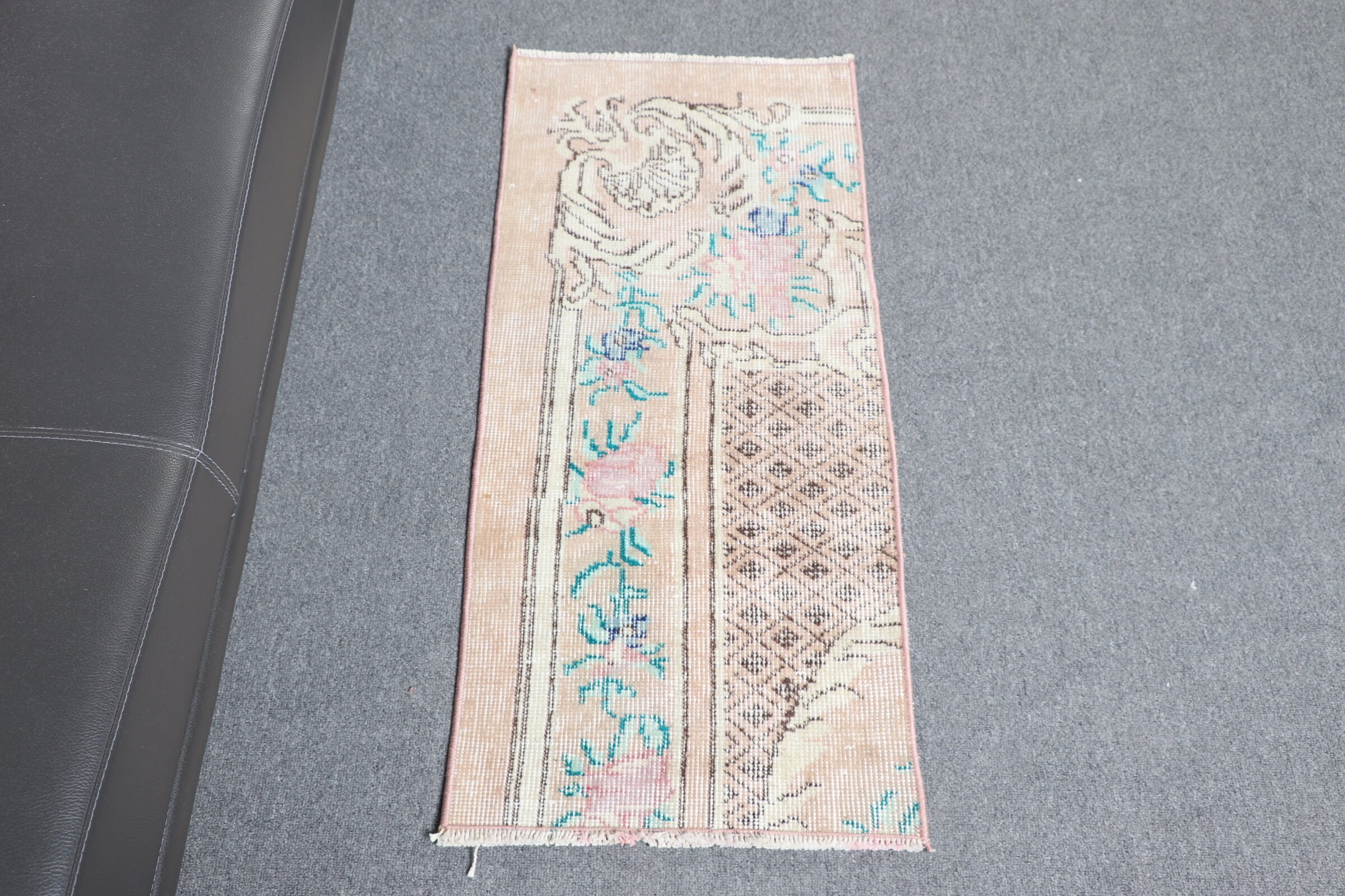 Vintage Rug, Turkish Rug, 1.4x3.1 ft Small Rug, Oushak Rugs, Rugs For Bedroom, Beige Floor Rugs, Turkish Rug Small, 9256