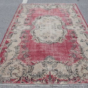 Turkish Rug, Red Beige Vintage Rug, Antique Rug, 6x9 ft Large Rug, Rugs for Living Room, Office Décor Rug