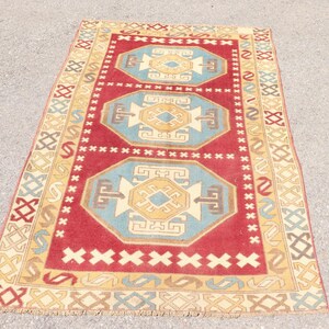 Turkish Rug 4x6 ft, Vintage Entryway Rug, 121x182cm Oriental Carpet, Tribal Red Decorative Rug, Antique Bedroom Accent Rug