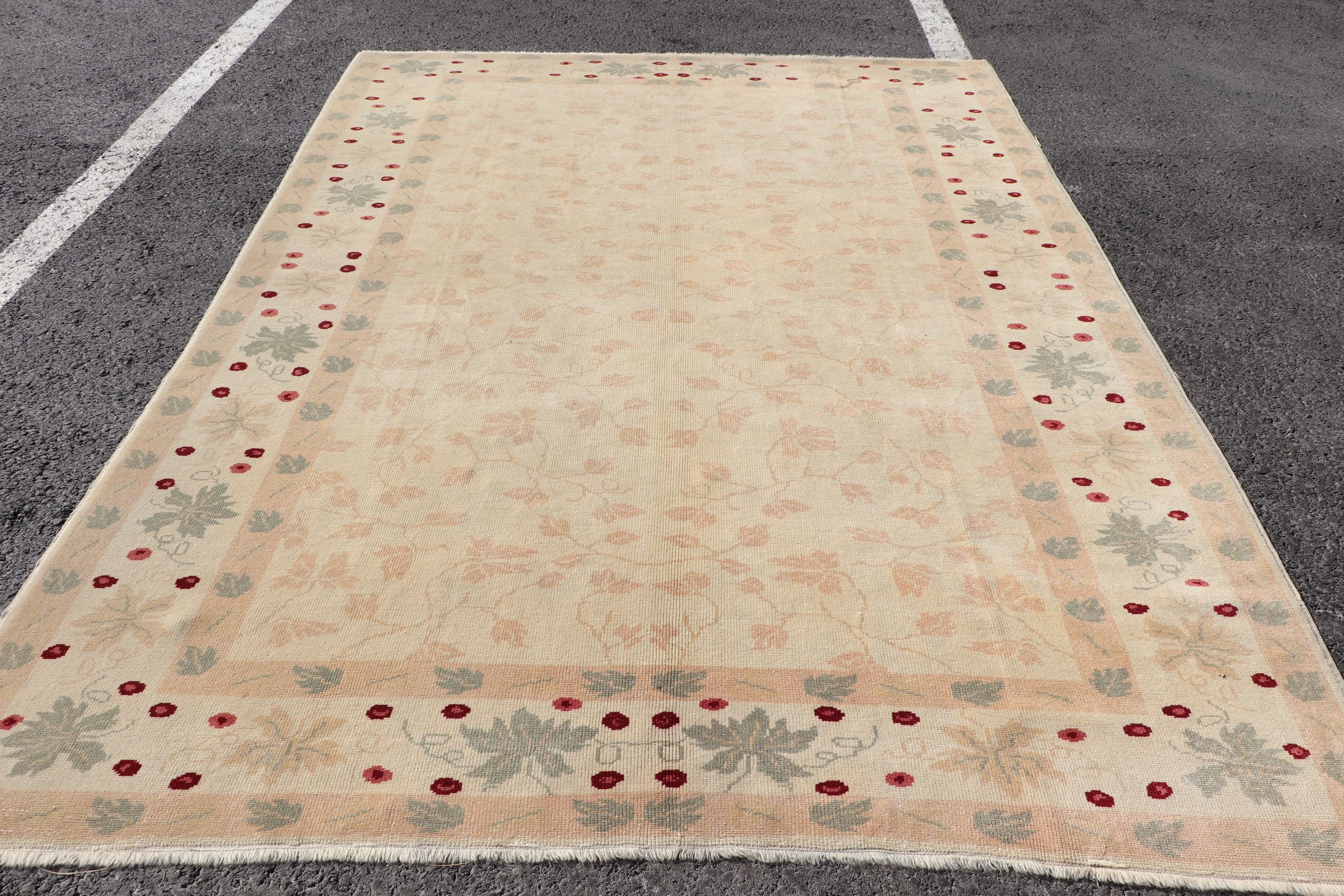 Tapis Turc, Tapis en Sourdine, 7.1x9.8 Pieds, Tapis d'oushak, Grand Tapis, Oriental, de Salon, Antiq