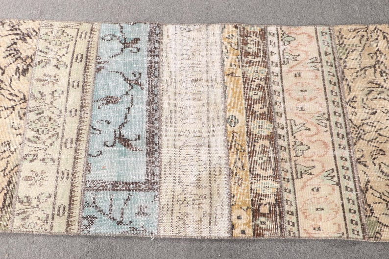 Turkish Rug Small Turkish Rug, 2.3x5.2 Ft Small Vintage Rug, Oushak Blue Brown Patchwork ...