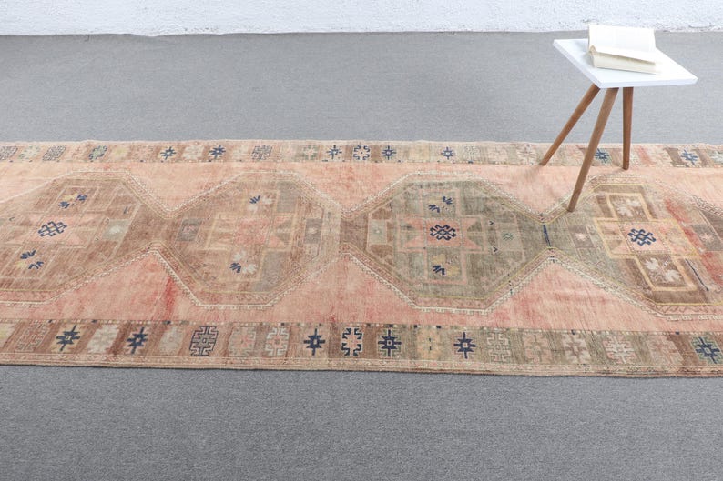 Turkish Patchwork Rugs Vintage Turkish Rug, 3.7x12.3 Ft Oushak Rug, Orange Patchwork Wool Rug ...
