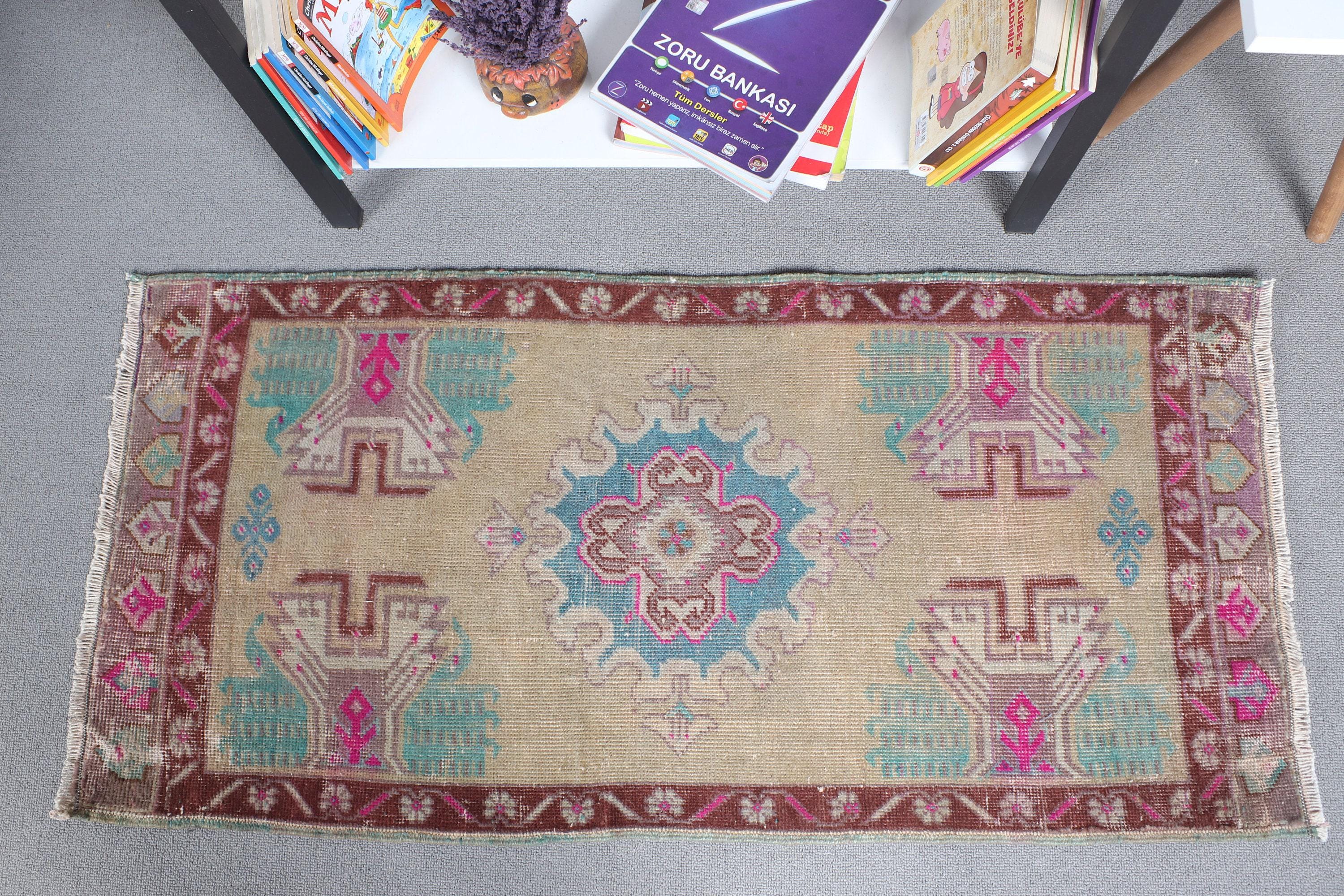 Turkish Rug Small Rugs Vintage Antique for Entry 54x112cm Brown