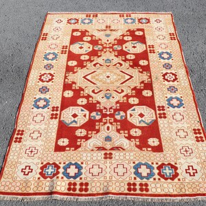 Vintage Turkish Rug, Traditional Anatolian Carpet, Red Area Rug, Living Room Decor, 118x174cm, 4x6ft Handmade Wool Rug