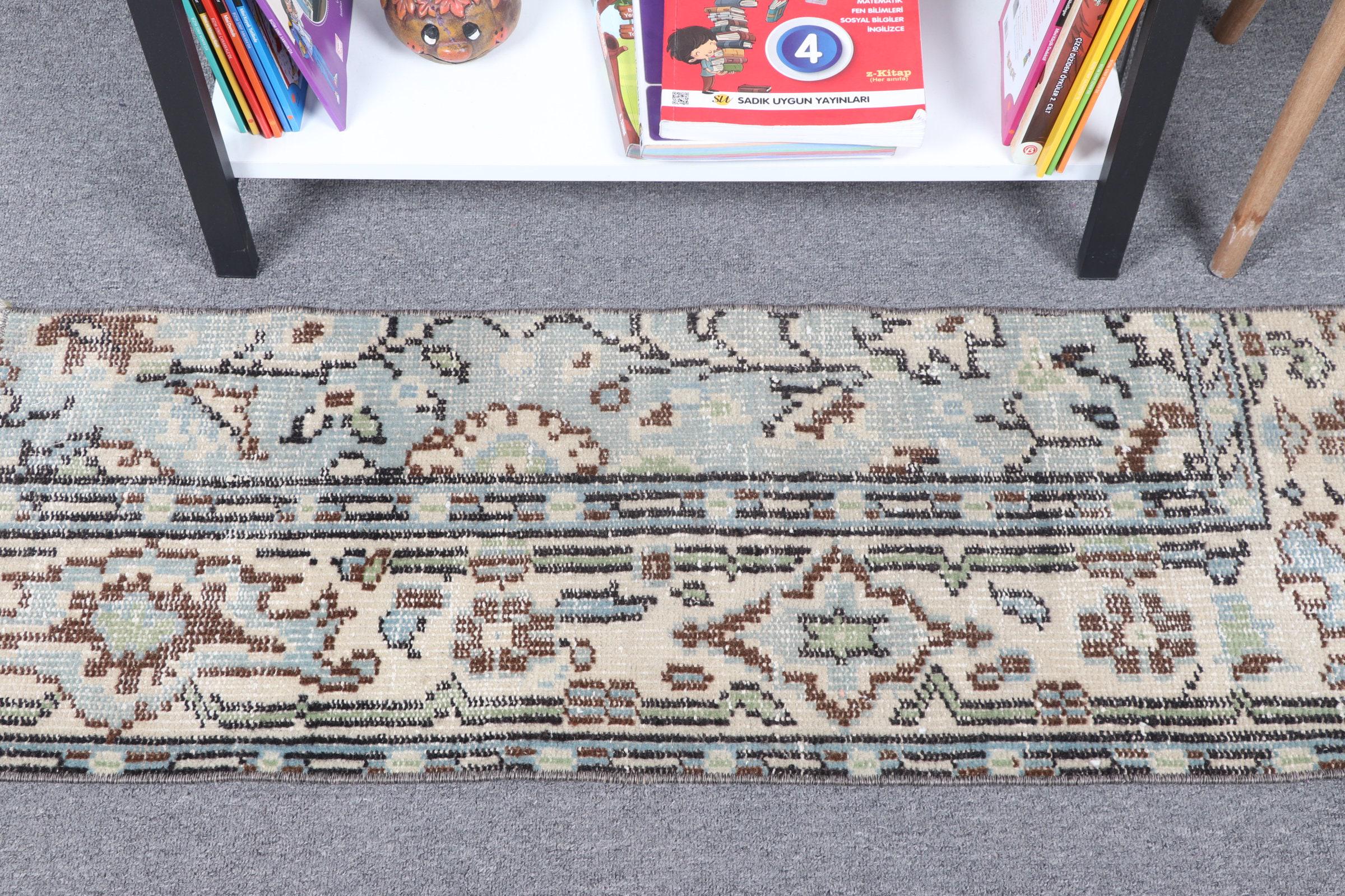 Vintage Turkish Rug, Handwoven Door Mat, 1x4ft, Pastel Tones and