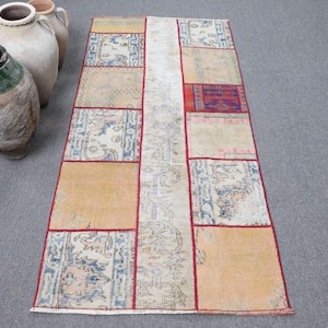 Vintage Rug, 2.8x6.1 ft Accent Rug, Blue Animal Print Wool Turkish Rug