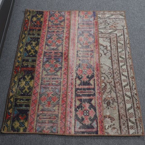 Vintage Rug, 2.7x3.2 ft Small Rugs, Patchwork Rug, Turkish Rug, Faded Oushak Rugs, Rugs For Bathroom, Red Colorful Rug, Vintage Decor, 9450