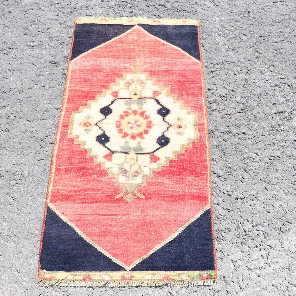 Navy Rug, Turkish Rug, Vintage Rug, 2.6x1.3 feet, Bath Rug, Anatolian Rug, Oriental Rug, Antique Rug, Small Rug, Entry Rug, Door Mat, 3539