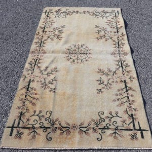 Vintage Turkish Rug, 108x196cm, 4x6ft, Handmade Antique Carpet, Floral Decor, Boho Home Rug, Oriental Living Room Rug