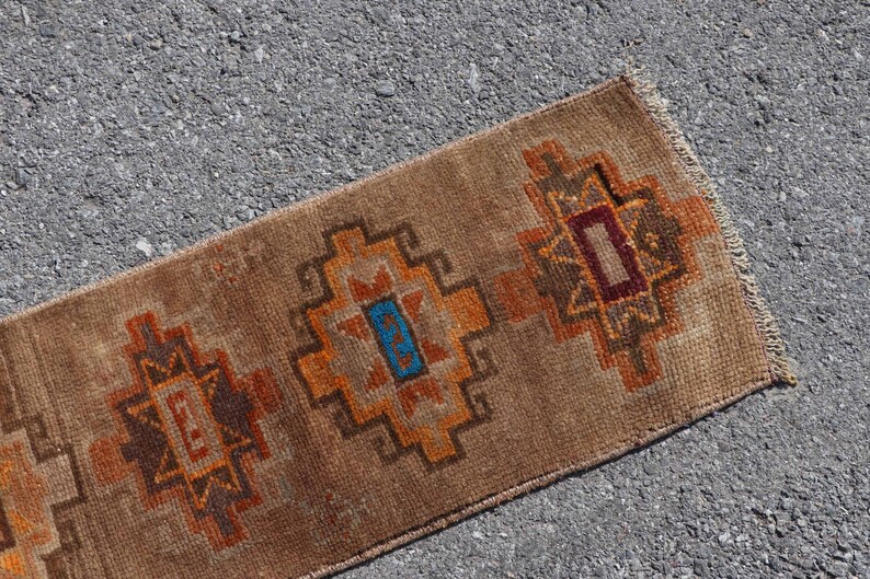 13x30 Inches Brown Rug Wool Wall Hanging Rug Home Decor Rug Anatolian Car Mat Carpet Turkish Rug 6160 Small Carpet Vintage Rug