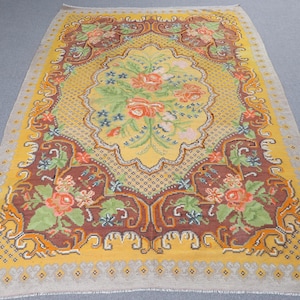 Vintage Turkish Rug, Floral Area Rug, Handmade Anatolian Carpet, Decorative Home Decor, 193x290cm, 6x10ft, Bohemian Style Rug