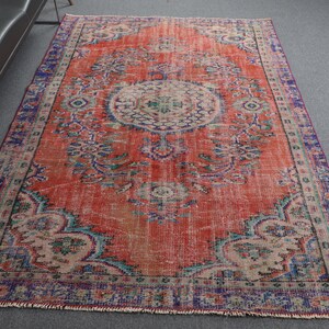 5.2x7.7 ft Large Rug, Vintage Rug, Turkish Rug, Faded Oushak Rug, Rugs For Salon, Red Moroccan Rug, Madellion Design Rug,  9399