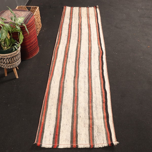 Vintage Kilim, Runner Kilim, Turkish Kilim, Oushak Kilim, 25x96 inches Beige Kilim, Bohemian Kilim, Corridor Kilim,  7925