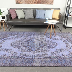 Vintage Turkish Area Rug, Elegant Blue Floral Design, 5x9ft, Artistic Home Decor, Unique Living Room Carpet