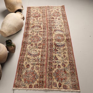 Vintage Turkish Rug, Antique Carpet, Oushak Runner, Handmade Floor Decor, 2x5ft Bohemian Rug, Hallway Wool Carpet, Shabby Chic Rug