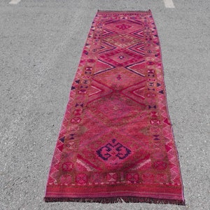 Herki Runner Rug, Vintage Rug, Turkish Rug, Home Decor Rug, 34x121 inches Pink Carpet, Bohemian Hallway Carpet, Tribal Kitchen Carpet, 6706