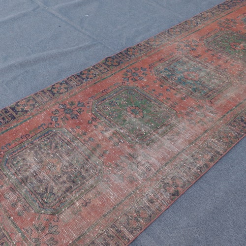 Turkish Rug, Vintage Rug, Runner shops Carpet, Antique Rug, 47x132 inches Orange Carpet, Organic Kitchen Carpet, Hallway Carpet, 8588