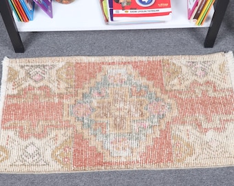 Vintage vloerkleed, klein Turks vloerkleed 1,4 x 2,60 m, rood geruit wollen vloerkleed