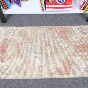 Vintage Turkish Rug, Small Area Rug, Faded Anatolian Design, Rugs for Entryway, 1x3 ft Accent Rug, Boho Decor Mat, Wool Door Rug, 10021