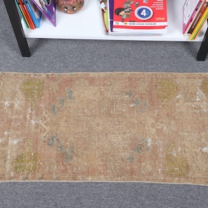 Vintage Rug, Small Rugs, Turkish Rug, Antique Rugs, Rugs For Home, 1x3 ft Brown Rug, Wool Rug, Colorful Rugs, Small Entry Rug