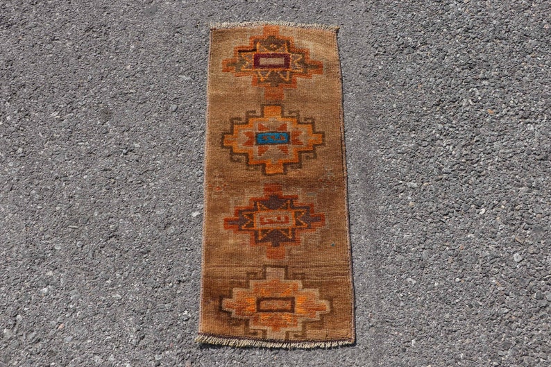 13x30 Inches Brown Rug Wool Wall Hanging Rug Home Decor Rug Anatolian Car Mat Carpet Turkish Rug 6160 Small Carpet Vintage Rug