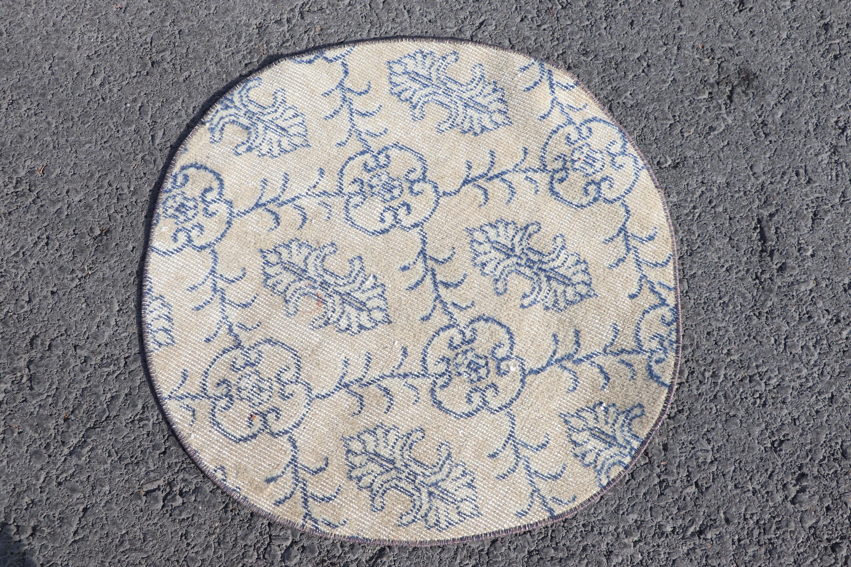 Turkish Rug Antique Rug,Organic Rug,3014 Round Rug Handmade Rug 2.3x2.3 ft Oriental Rug Oushak Rug Circle Rug Small Rug Vintage Rug