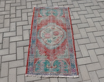 Small Carpet, Turkish Rug, Vintage Rug, Oushak Rug, 27x50 inches Red Carpet, Handwoven Bedroom Carpet, Anatolian Gift Rug,  6514