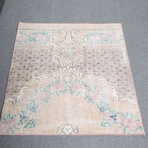 Turkish Rug, Vintage Rug, 3x3.2 ft Small Rugs, Anatolian Rug, Rugs For Bathroom, Beige Bedroom Rug, Vintage Decor,  9253