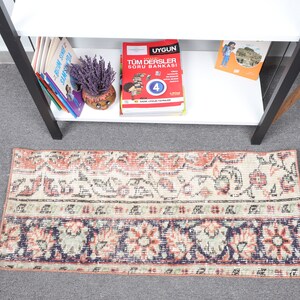 Turkish Rug, Vintage Rug, Small Rug, Antique Rug, Rugs For Bathroom, 1.3x3.1 ft Red Rug, Door Mat Rug, Wool Rug, Small Entry Rug,  10261