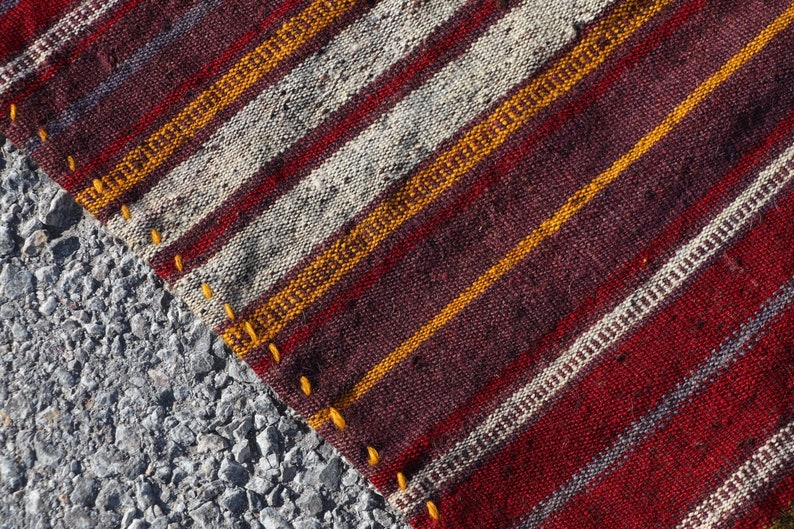 5235 Organic Kilim Tulu Kilim Vintage Kilim Turkish Kilim Antique Kilim Oushak Rug 6.9x5.5 feet Striped Kilim Handmade Kilim