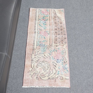 Turkish Rug, Vintage Rug, 1.4x3.1 ft Small Rugs, Antique Rug, Rugs For Bathroom, Beige Floor Rug, Oushak Small Rug,  9257