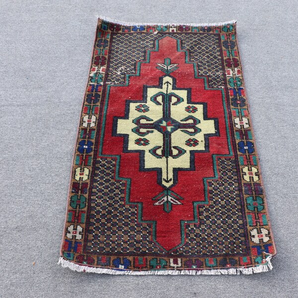 Small Rug, Turkish Rug, Vintage Rug, Home Decor Carpet, 28x45 inches Red Carpet, Outdoor Rug, Bedroom Rug, Bathroom Rug,  8463