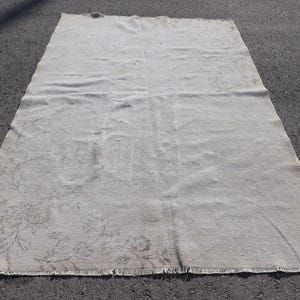 Vintage Turkish Area Rug, Distressed Beige, Subtle Floral Patterns, 5x8ft, Handmade Wool, Neutral Tones, Elegant Home Decor