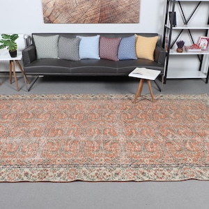 Alfombra grande vintage de 5,8 x 9,8 pies, alfombra oriental turca naranja.