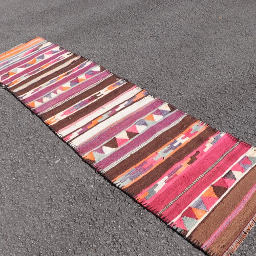 Turkish Kilim, Vintage Kilim, 8.6'x2.4',Runner Kilim, Organic Kilim, Hallway shops Kilim, Antique Kilim, Kilim Rug, Kitchen Kilim, Striped 2803