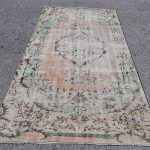 Turkish Vintage Area Rug 4.4x8.9 ft, Brown Green Patchwork Rug