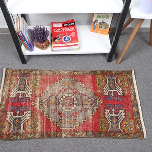 Turkish Rug, Vintage Rug, Small Rugs, Anatolian Rugs, Rugs For Bathroom, 1.7x3.2 ft Red Rug, Door Mat Rug, Faded Rug, Kids Rugs,  10157