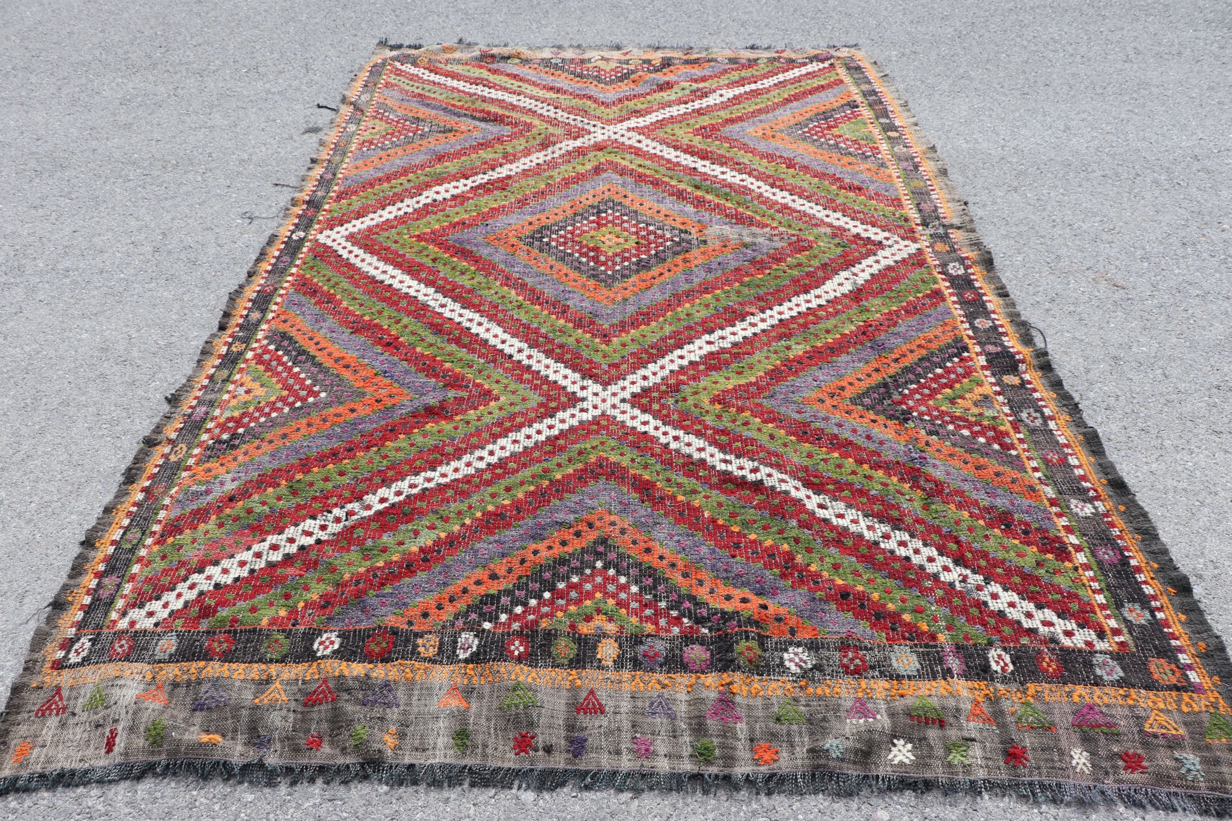 Kilim Turc, Grand Kilim, Kilim Vintage, Décoration Intérieure 77x123 Pouces Green Tissé à La Main, S