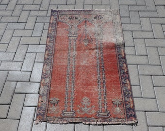Turkish Rug, Small Carpet, Vintage Rug, Home Decor Carpet, 30x48 inches Red Carpet, Handmade Bath Rugs, Turkey Bathroom Rug,  6644