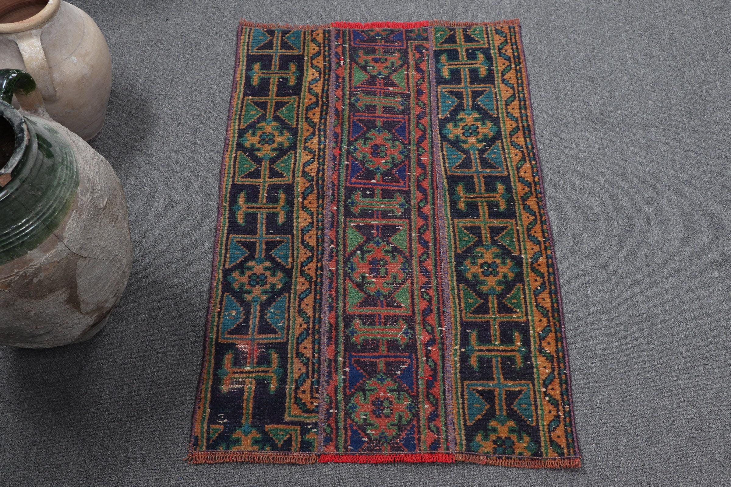 Vintage Turkish Door Mat, Vibrant Geometric Pattern, Rich Colors, 2x3ft Rug, Handmade Entrance Decor