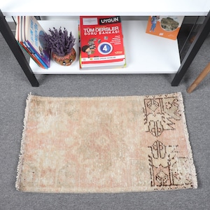 Petits tapis, tapis vintage, tapis turc, tapis anciens, tapis pour entrée, tapis rose 1,4 x 2,4 pieds, tapis Oushak délavés, tapis de bain moderne, tapis en laine, 10137