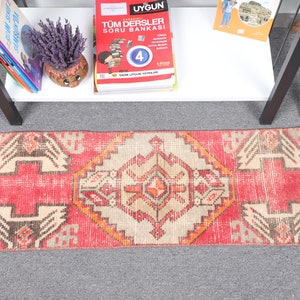 Small Rug, Turkish Rug, Vintage Rug, Antique Rug, Rugs For Entry, 1x2.9 ft Red Rug, Door Mat Rug, Wool Rug, Turkish Rug Small,  10057