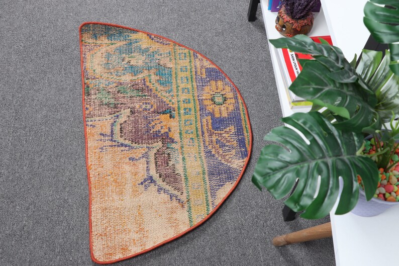 Vintage Rug, Turkish Rug, Small Rug, Round Rug, Faded Oushak Rugs, Rugs