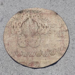 Tapis turc 90 x 90 cm, tapis vintage en laine patchwork marron rouge