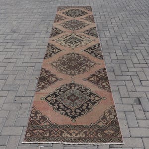 Turkish Runner Rug, Traditional Carpet, Vintage Handwoven, 91x393cm Pink Hallway Rug, 3x13ft, Home Decor